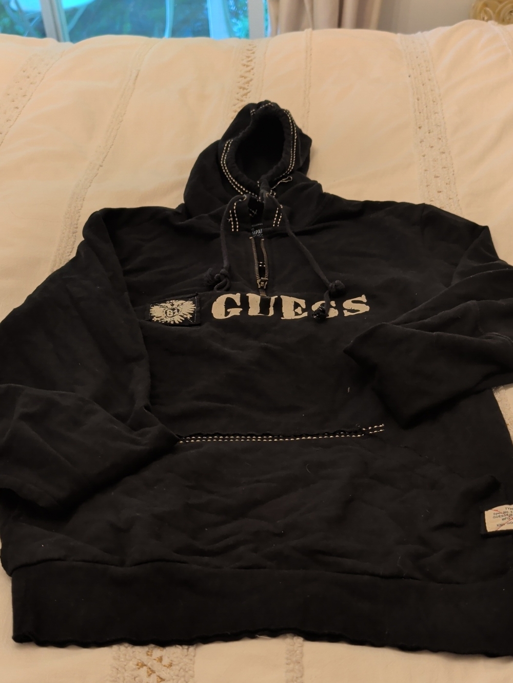 Guess Black Pullover Hoodie with White Logo